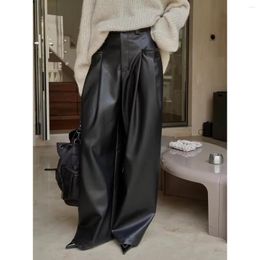 Women's Pants Women High Waist Vintage Fashion Loose Casual Wide Leg Soft Leather Baggy Pant Office Lady Korean Streetwear Long Trousers