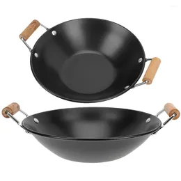 Pans 2 Pcs Non Stick Pan With Lid Stainless Steel Griddle Pot Wooden Handle Alcohol Kitchen Double Cooking Individual