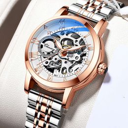 CHENXI New Brand Women Mechanical Watch Skeleton Fashion Stainless Steel Waterproof Automatic Watches for Ladies