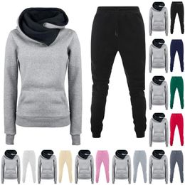 Women's Two Piece Pants Cowl Neck Colour Block Sweatshirt Sets 2 Women Outfits Tracksuits Long Sleeve Pullover Jogger Casual Tracksuit