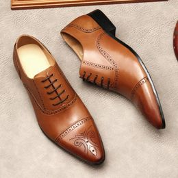 Dress Shoes Classic Men's Genuine Leather Brogues Luxury Handmade 2023 Autumn Elegant Black Wedding Daily For Male