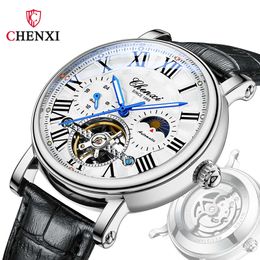 CHENXI Brand Watch Leather Strap Business Fashion Skeleton Automatic Mechanical Watches for Men Waterproof Clock