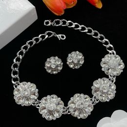 Rose Crystal Necklace Earrings Sparkling Rhinestones Zircon Flower Choker Necklaces Rings Bride Fashion Accessories Designer Jewellery Gifts XMS35 --013