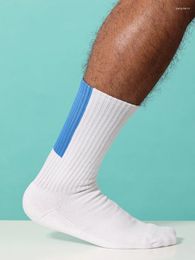 Men's Socks SOX&CO. Blue Towel Bottom Cotton Autumn And Winter Medium Tube Breathable White