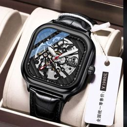 2023 CHENXI Fashion Square Watch Skeleton Watches Leather Band Automatic Mechanical Wristwatches Men Reloj Hombre