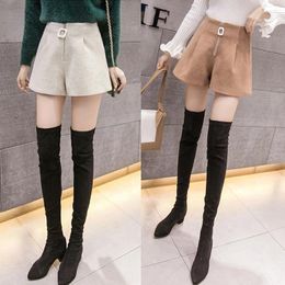 Women's Shorts 23 Autumn And Winter Woolen High Waist Black Underpants For Slim Versatile Pants External Boots