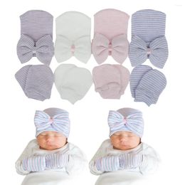 Hair Accessories 3pcs/Lot Born Baby Hat And Mitten Set Knit Cap With Big Bow Soft Cute Knot Nursery Beanie