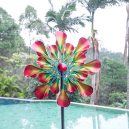 Garden Decorations Hourpark 2023 Metal Decorate Kinetic Wind Spinner Outdoor Double Windmill With Stable Stake