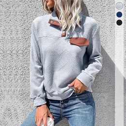 Women's Hoodies Chic Autumn And Winter Retro Patchwork Stand Collar Pullover Cotton Sweatshirt Factory Direct Sales Wholesale