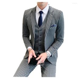 Men's Suits Suit 2023 Fashion Groom Wedding Dress High-end Party Business Striped Slim Fit 3 Piece Set (Jackets Vest Pants)