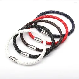 Charm Bracelets Simple Design Men's Leather Bracelet Multicolor Stainless Steel Button Bangle Women Men Wristbands Valentine's Day Jewellery