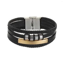 Charm Bracelets 2023 Jewelry Stainless Steel Leather Smooth Bracelet Men Vintage Cuff Pulsera Hombre