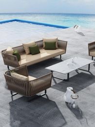 Camp Furniture High Quality Simple Modern Outdoor Terrace Balcony Lounge Sofa Rattan Chair Patio Set Muebles Jardin Exterior