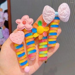 Hair Accessories 5 PCS Colorful Spiral Ponytail Holder Silicone Telephone Wire Ties Traceless Phone Cord Cute Girls Accessory