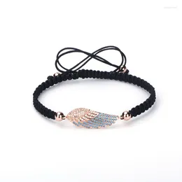 Charm Bracelets Arriva Pattern Wing CZ Beads Rhinestone Handmade Black Thread Braided Lace-up Women Jewelry Friendship Gift