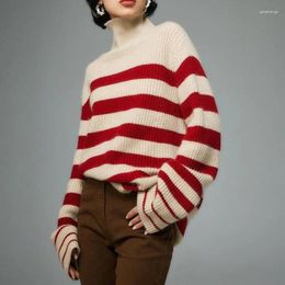 Women's Sweaters TEROKINIZO Striped Sweater Women Autumn Vintage Pullover Jumpers Half Turtleneck Long Sleeve Pull Femme Casual Retr Chic
