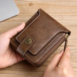 Wallets 2023 Retro Mens Wallet Leather Male Walet Multifunction Storage Zipper Coin Purse High-capacity Holder Bags