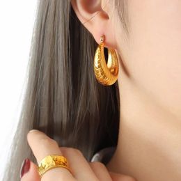 Hoop Earrings Ins Elegant 18K Gold Plated Stainless Steel Rope Texture Earring For Women Waterproof Tarnish Free Party Wedding