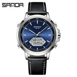 2023 Fashion Sanda Top Brand Sport Men Small Dial Boys Girls Students Led Digital Military Waterproof Dual Display Wrist Watches