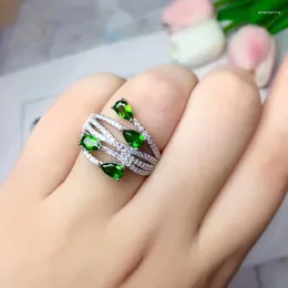 Cluster Rings Fashion Luxurious Natural Green Diopside Gem Ring S925 Silver Gemstone Index Finger Women's Party Jewelry