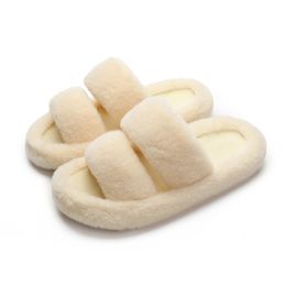 High-end fleece slippers women's outwear fashion indoor home anti-slip niche couple thick sole plush slippers