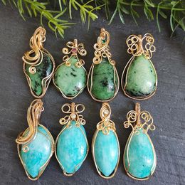 Pendant Necklaces Amazonite Ruby Zoisite Copper Wire Wrapped Handmade Crystal Charm For Necklace Dainty Gemstone Making