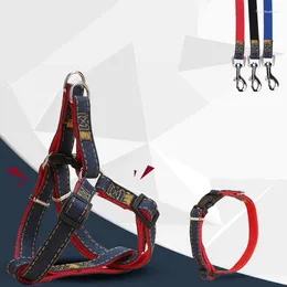 Dog Collars 3 In 1 Jean Adjustable Pet Collar Leash Set Supplies Thick Training Walking Lead Traction Nylon Harness S-XL