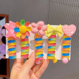 Hair Accessories 5 PCS Colorful Ponytail Braids Fixed Rope Elastic Telephone Wire Bands Phone Cord Ties Cute Girls Accessory