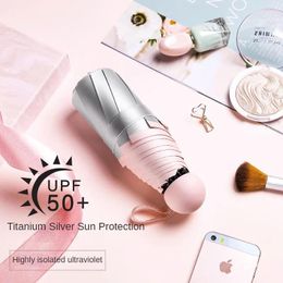 Umbrellas Portable Mini Uv Umbrella Folding Sunlight Blocking Rain Sun Garden Silver Titanium Ultra-light Compact