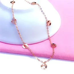 Anklets Purple Gold 585 Russian Style Shiny Round Plate Feet Chain With 18K Rose Plating For Women Fashion Exquisite Classic Luxury