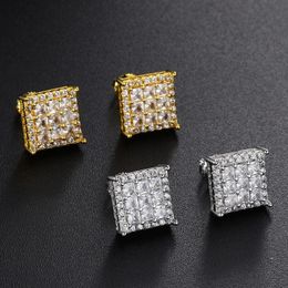 Gold Silver Colors Sparkling CZ Simulated Diamond Silver Stud Earrings Men Women Earrings Fashion Hip Hop Jewelry