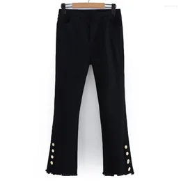 Pants 2023 Autumn Clothes Women Flare Plus Size Slim Casual Stylish Tassel Four Button Temperament High Waist Bottoms Curve