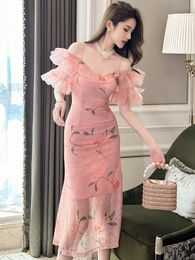 Basic Casual Women Dresses Summer Elegant Simple Dress Woman Red Pink Short Sleeve Backless Folds Split Midi Robe Date Office Party Vestidos Holiday 2024