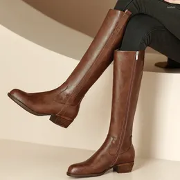 Boots Genuine Leather Women Knee High Autumn Winter 4cm Med Heels Casual Fashion Long Ladies Shoes Size 34-40