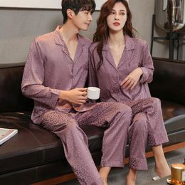 Women's Sleepwear Leopard Jacquard Satin Pyjamas Couple Spring Autumn Buttons Shirt Pants Pyjamas Women Men Loungewear Homewear