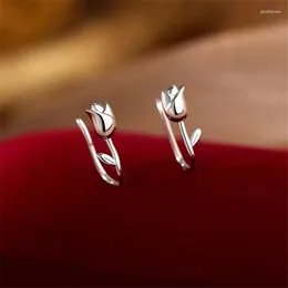 Stud Earrings Fashion Silver Color Tulip Flower For Women Girls Simple Unique Sweet Romantic Jewelry Party Korean 2023