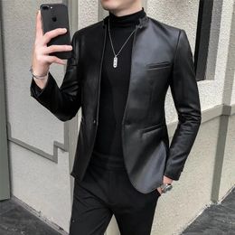 Men's Casual Shirts British Style Clothing Fashion Men High Quality Casual Leather Jacket Male Slim Fit Business leather Suit Coat/Man Blazers S-3XL 231023