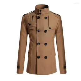 Men's Trench Coats Men's Coat Formal Wear Solid Colour Clothing Winter For Men Overcoat Business Work Double-breasted Casual Jacket Wool