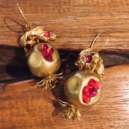 Dangle Earrings Vintage Pomegranate Seeds Drop Gold Colour Metal Fruit Statement For Women Girl