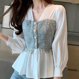 Women's Polos Blusas Mujer De Moda 2023 Blouse Women Long Sleeve Blouses Shirts V-Neck White Chiffon Shirt Tops Blusa C518