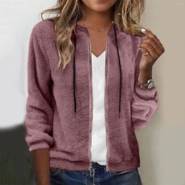 Women's Jackets Casual Solid Plush Zipper Sweatshirt Long Sleeve Furry Coats Female Cropped Cardigan Fall Drawstring Fleece Jacket