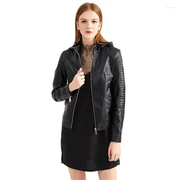 Women's Leather Autumn And Winter Jacket Short Plus Velvet Warm Hooded Size Casual Motorcycle Outerwear Female