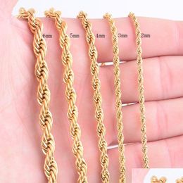 Chains Classic High Quality Gold Plated Rope Chain Stainless Steel Necklace For Women Men Golden Fashion Twisted Chains Jewellery Gift 2 Dhmal