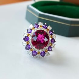 Women Jewelry Sweet Wedding Ring Imitation purple pink Red crystal zircon Diamond Ring Girlfriend Party Birthday Gift Adjustable