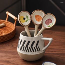 Spoons Japanese-style Rough Pottery Coffee Spoon Dessert Lovely High Beauty Long Handle Soup For Restaurant Household