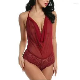 Women's Shapers Lace Bodysuit Women Sexy Jumpsuit Hanging Neck Transparent One Piece Pajamas European & American Fun Lingerie Nightgown