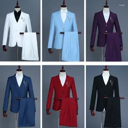 Men's Suits 2023 Fashion Men Simple Formal Business Groom Elegant (Blazer Vest Pants) 3 Pieces Wedding Party Prom Tuxedo