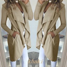 Women's Trench Coats Women's Women Windbreaker Coat Jacket Autumn Winter Solid Long Outwear Open Tunic Stitch Ladies Sleeve Slim