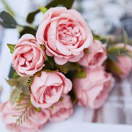 Decorative Flowers Artificial Retro Silk Rose Flower Bouquet Hydrangea Peony Bride Holding Fake Home Wedding Party Decor