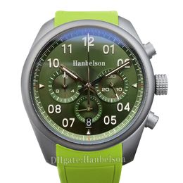 Mens watch Racing style Sports Green Rubber band Quartz movement chronograph Clock 45mm Wristwatch